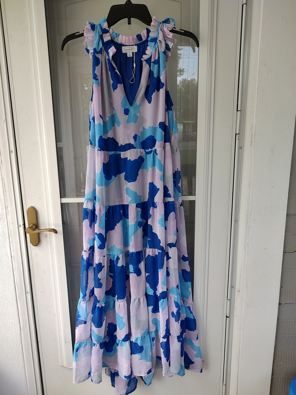 Labor Day Special Mud Pie Blue and Light Blue Abstract Floral Maxi Dress